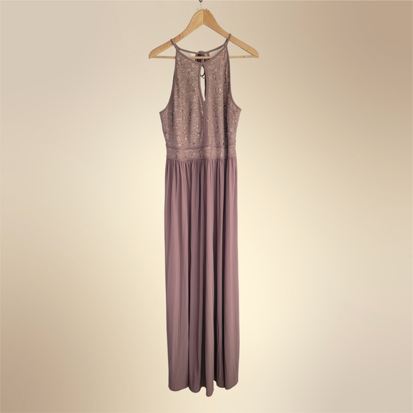 Elegant Mauve/Taupe Halter Maxi Dress for Weddings - Picture 1 of 4